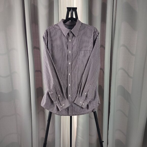 Croft & Barrow Cotton Blend Burgundy & White Checkered Button-Down Shirt. Size L - Picture 1 of 13